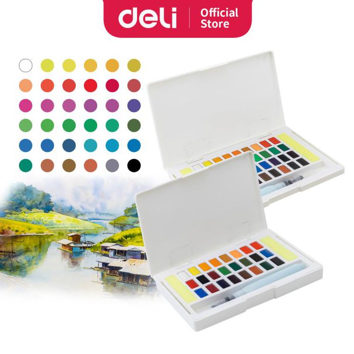 

DELI WATERCOLOR PAINT / CAT AIR PADAT 24/36 WARNA KEMASAN KOTAK 73889 - 48 WARNA