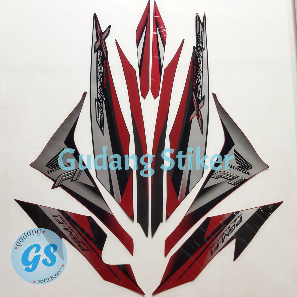STRIPING STIKER LIS LES FULLBODY MOTOR HONDA SUPRA X 125 HELM IN HITAM-MERAH