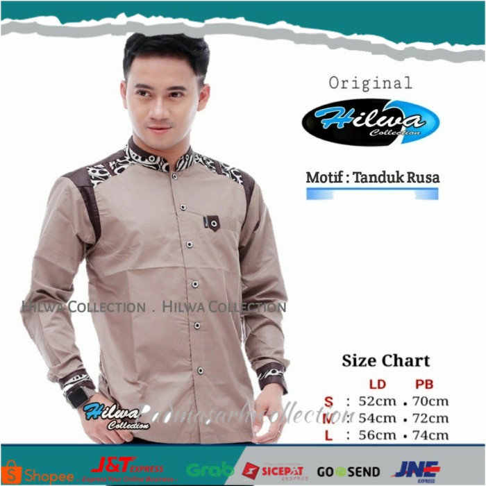 ✨ BISA COD ✨ Baju Pakaian Pria kemeja koko lengan panjang cowok modern termurah - TR BATIK COKLAT, S