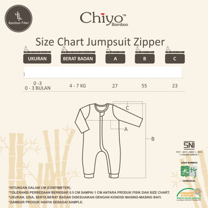 [TOMS] [0-3bln] CHIYO BABY (1pcs) Jumper Panjang Zipper Sleepsuit 2in1 BAMBOO FIBER