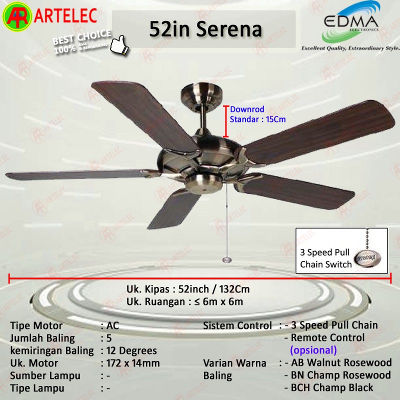 Kipas Angin Gantung MT EDMA 52in SERENA Kipas Angin Plafon kipas angin dekorasi mt Edma