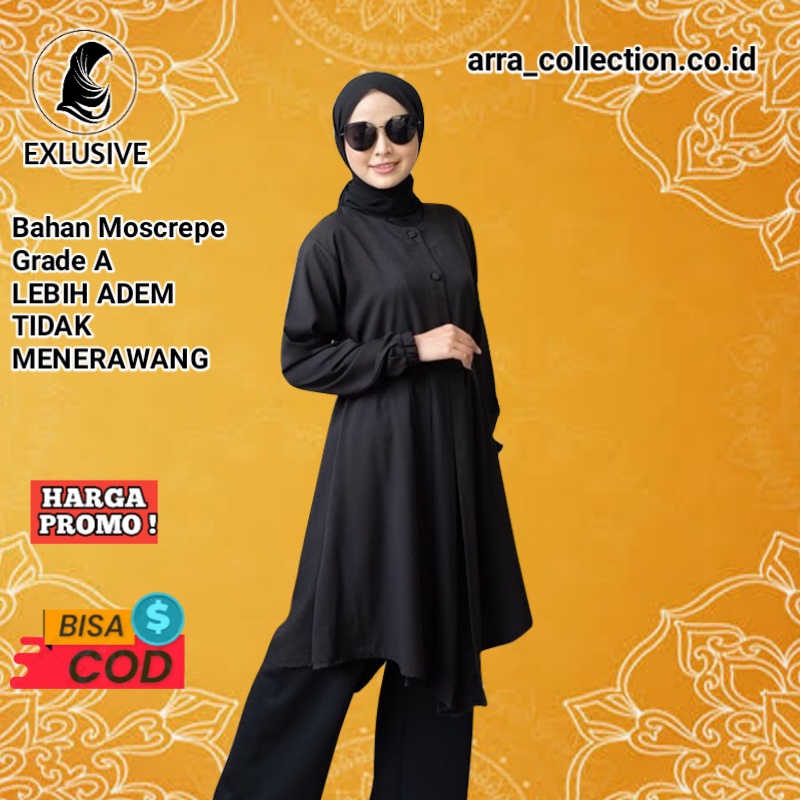 Baju muslim perempuan tunik wanita terbaru bahan katun polos premium jumbo remaja kekinian import bi