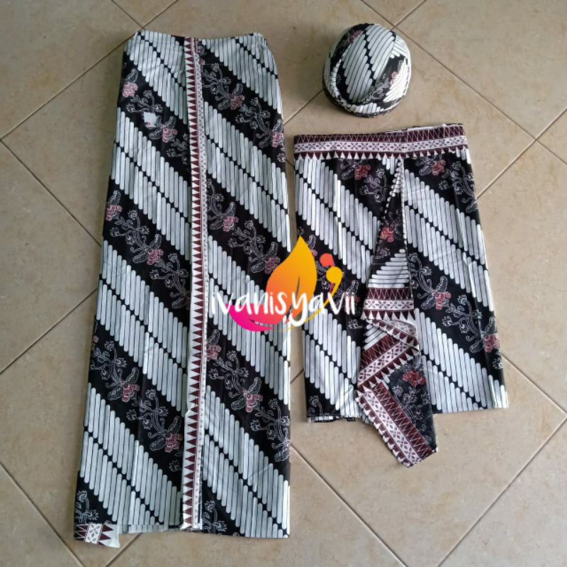 Set Jarik Instan Bapak Ibu + Blangkon (ModeL Jawa/ Sunda), Motif Lereng Kembang