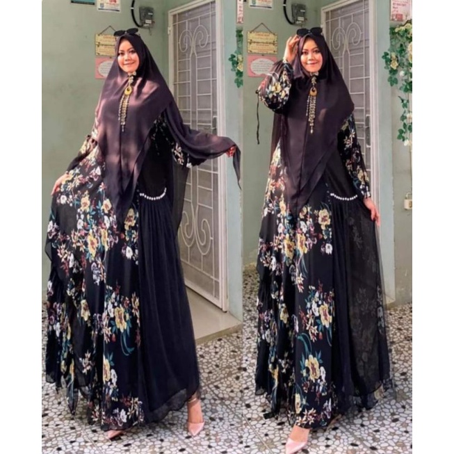 Gamis printing ceruty babydoll polka ceruty babydoll gamis set premium