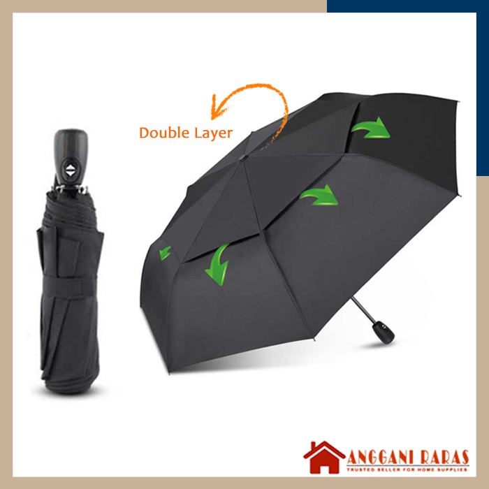 Payung Hitam Polos Payung Lipat Hitam Besar Polos Tahan Angin Black Foldable Umbrella