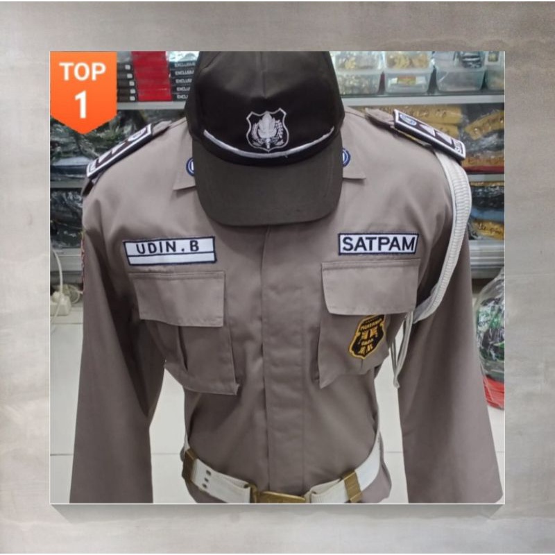 1 stel stelan Seragam Satpam Terbaru 2023 krem pdl pdh setelan baju security lengan panjang lengan pendek warna coklat cream krem mirip polisi stelan dinas kerja harian kantor ful atribut logo promo seragam satpam terbaru original bahan tebal cod