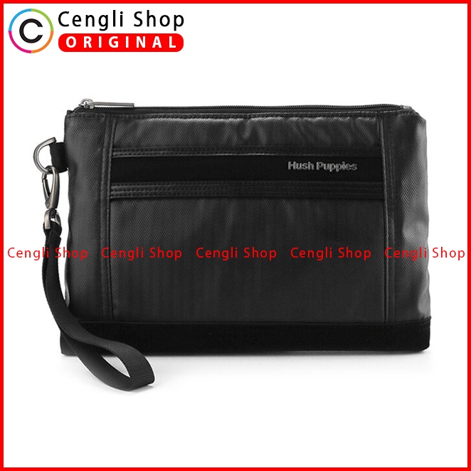 TAS KECIL PRIA HUSH PUPPIES CLUTCH ORIGINAL HITAM BLACK HM018