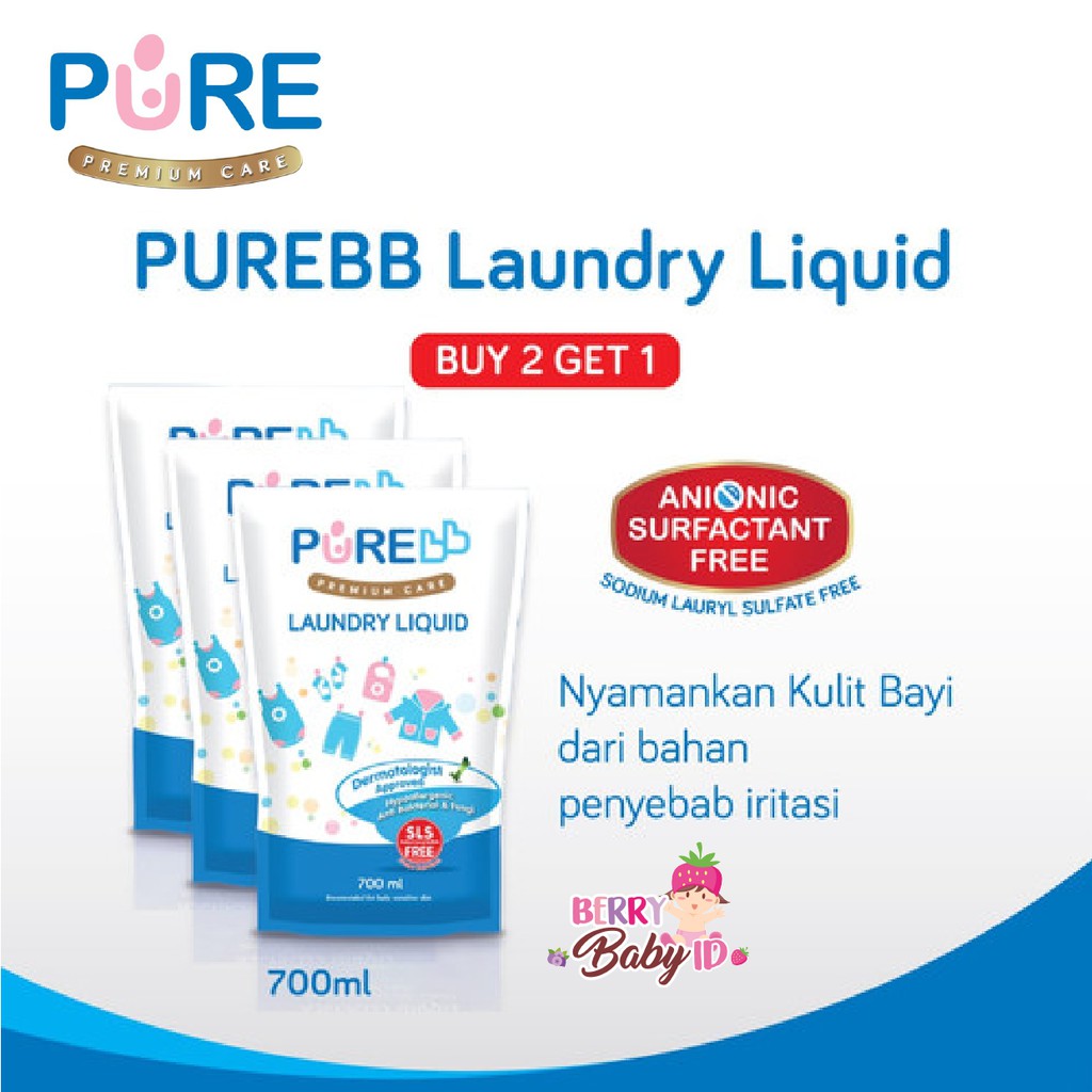 PureBB PAKET BELI 2 GRATIS 1 Laundry Liquid 700 ml Pure BB Sabun Pencuci Baju Bayi Berry Mart