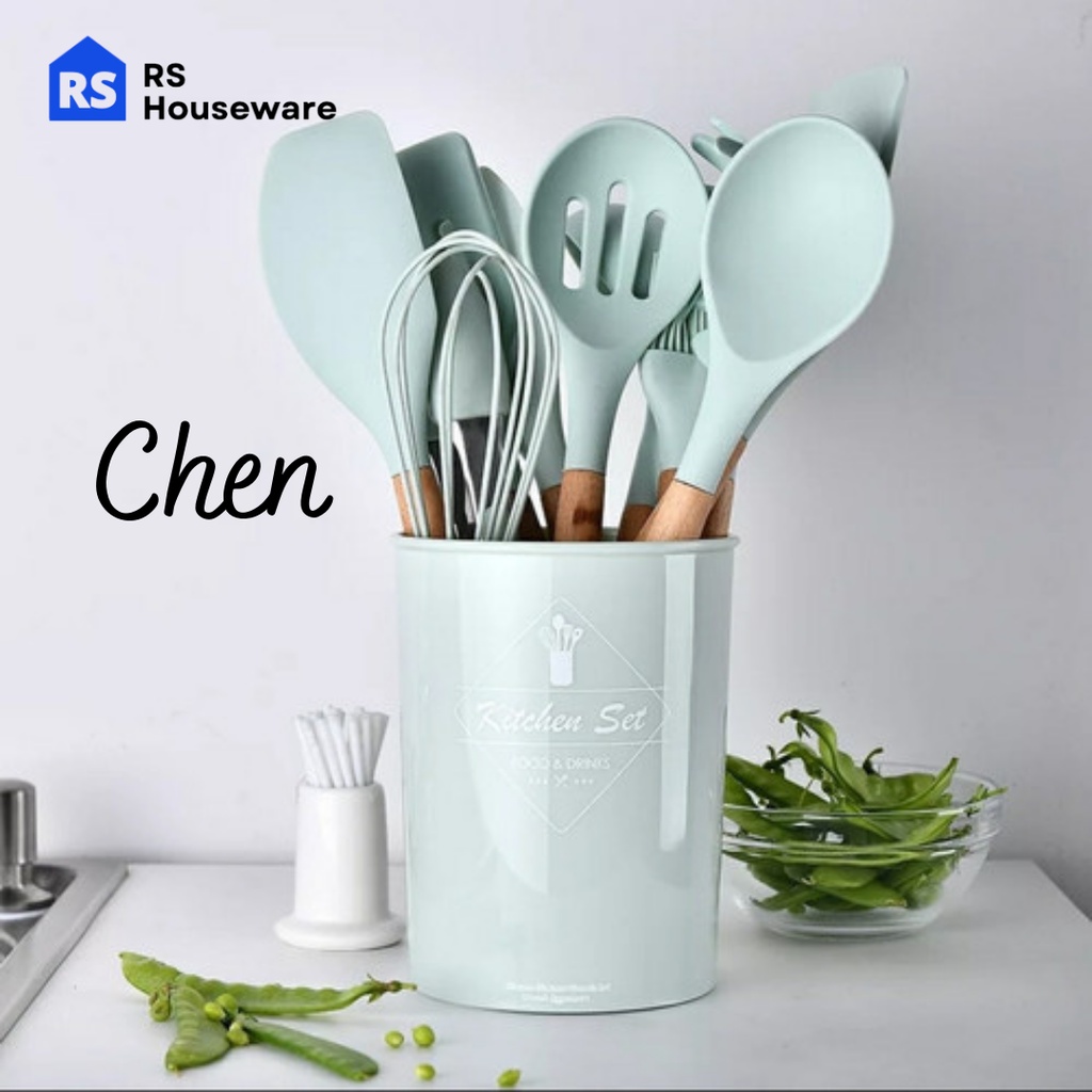 [RS] CHEN  Nilon Spatula  Nylon Sodet Alat Masak Anti Lengket Set 12 Spatula Steak Clip Oil Brush Kitchen Cooking