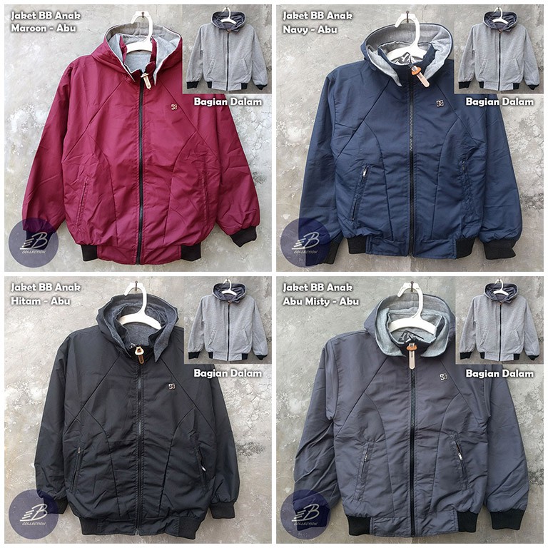 Jual Jaket DC Anak Bolak-balik 2 in 1 Parasut Taslan Fleece Waterproof