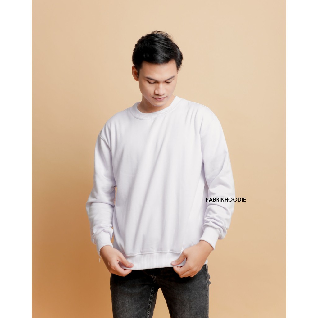 PABRIKHOODIE - BASIC SWEATER PUTIH POLOS PRIA / WANITA (M-XXXL) SWEATER POLOS CREWNECK