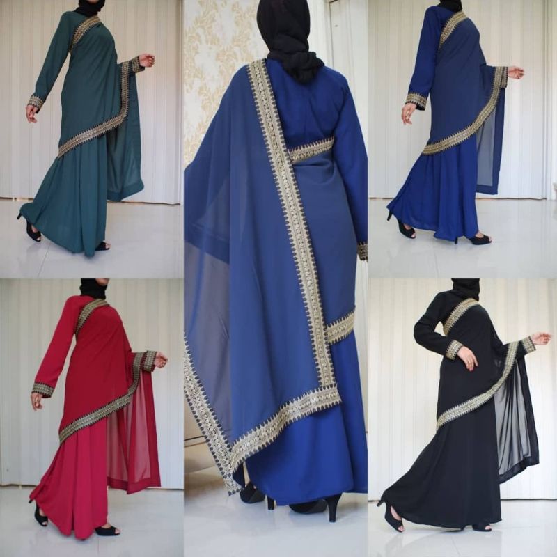 ABAYA GAMIS SARI INDIA MERAH,  HIJAU & BIRU