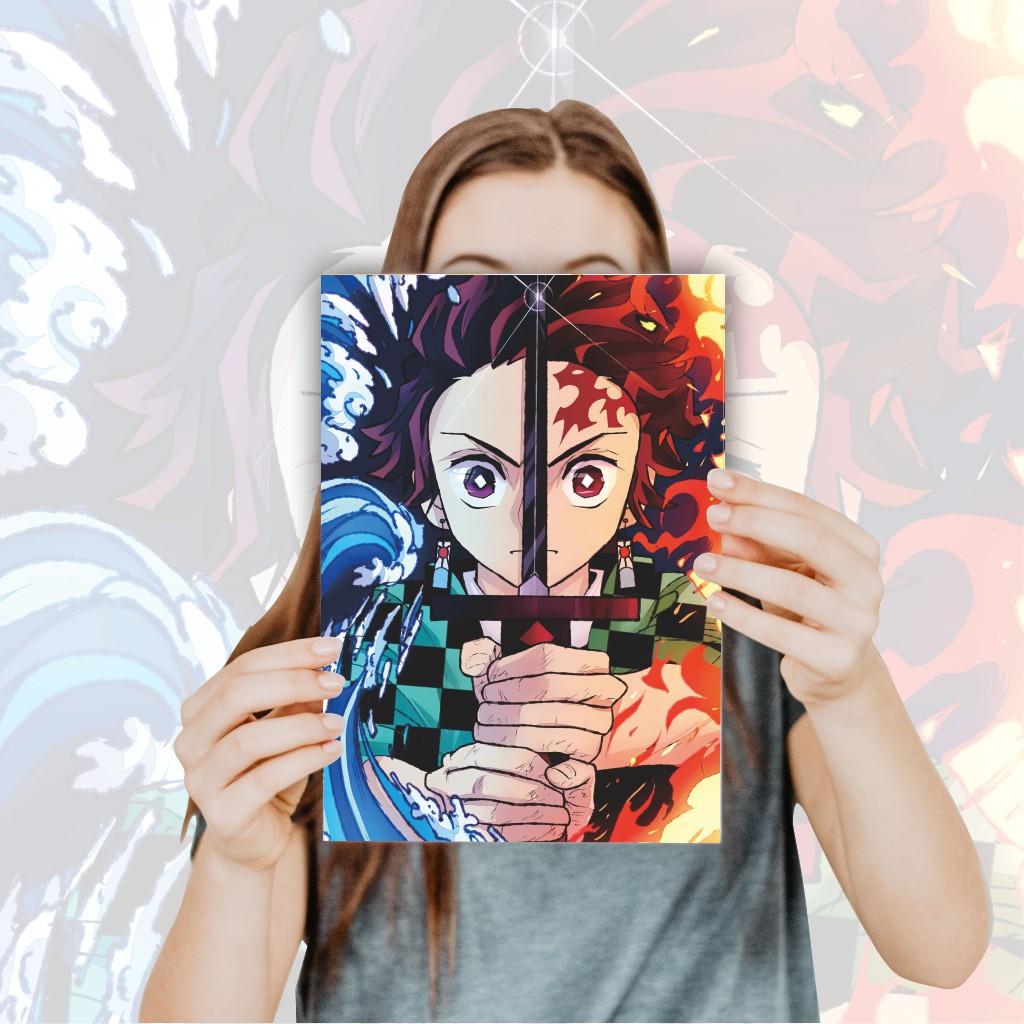 Poster Anime Kimetsu no Yaiba Demon Slayer Nezuko Tanjiro Zenitsu Giyuu Tomioka Inosuke - Size A4+-3 Tanjiro C