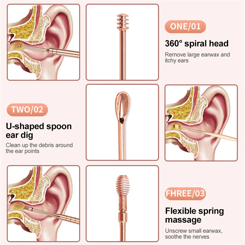 Free Case Pembersih Kotoran Telinga Set 6pcs Korek Kuping Stainles Ear Wax Picker