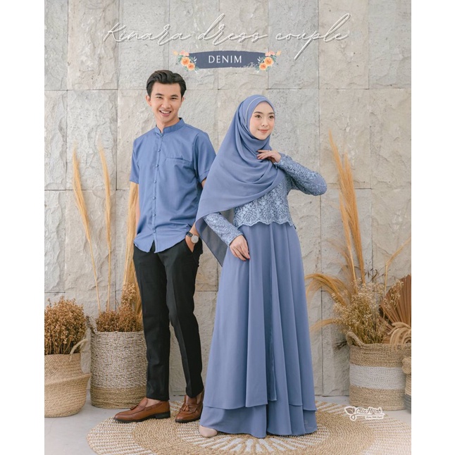 GlizHijab | Kinara Dress | Sarimbit 1 Set Gamis & Pashmina Bahan Babydoll Baju Kondangan Wanita Brokat Size XS - JUMBO-DENIM