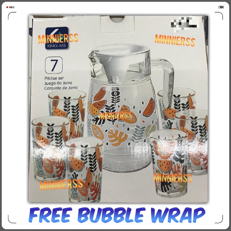 Kimglass Pitcher Gelas Set Of 7pcs / Gelas Teko Kaca / Free Bubblewrap