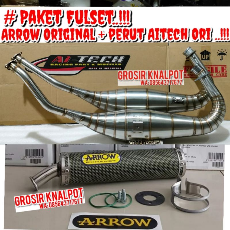 Jual Paket Hedon Knalpot Silincer Arrow Carbon Kevlar Original Italia Plus Perut Aitech Cobra 8628