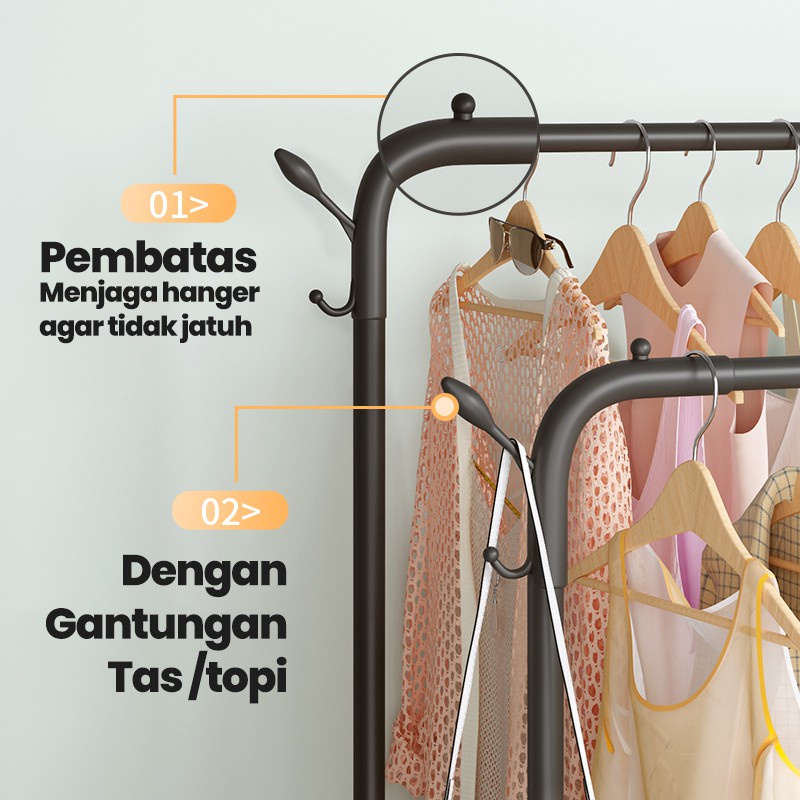 BISA COD Stand hanger Gantungan Baju Rak Lemari Gawang Jemuran Stand Hanger Butik Tempat Pakaian Sepatu HSH103 Single Double