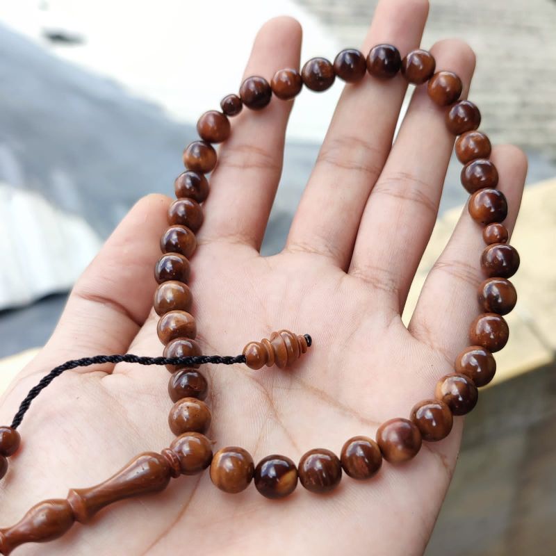 TASBIH DARI BATU AKIK SEPAH TIGER EYE ISI 33 BUTIR ASLI NATURAL
