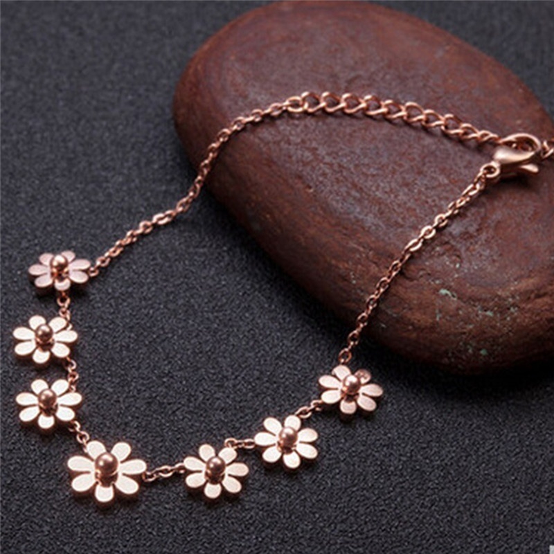 Gelang Kaki Motif Bunga Daisy Bahan Stainless Steel Warna  