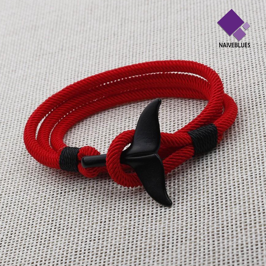 Naiveblue &gt; Gelang Tangan Tali Adjustable Handmade Aksen Ikan Hiu Untuk Pria / Wanita / Pasangan