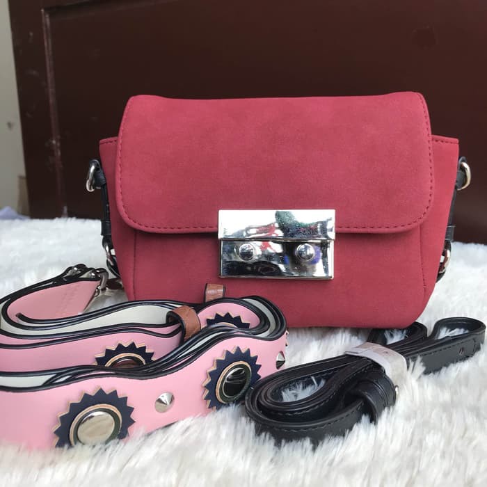 GROSIR 0551 Tas wanita Supplier grosir tas wanita branded ZARA DOUBLE LOCK SUEDE TAS SELEMPANG