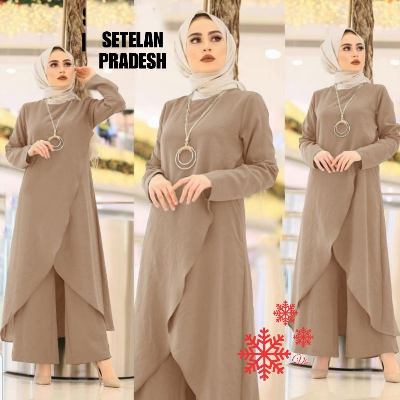 SET KULOT PRADESH, MOSCREPE, GAMIS HIJAB MUSLIM, TUNIK, SETELAN