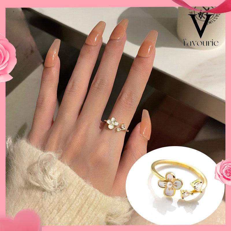 [COD]Cincin Bunga Sederhana Lembut Manis Kecantikan Temperamen Cincin Pembuka Glossy-FA