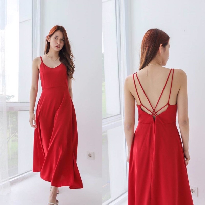 DRESS WANITA KOREA STYLE KONDANGAN TALI SPAGHETTI MAXI PREMIUM IMPORT BANGKOK MIDI PANJANG CASUAL AC