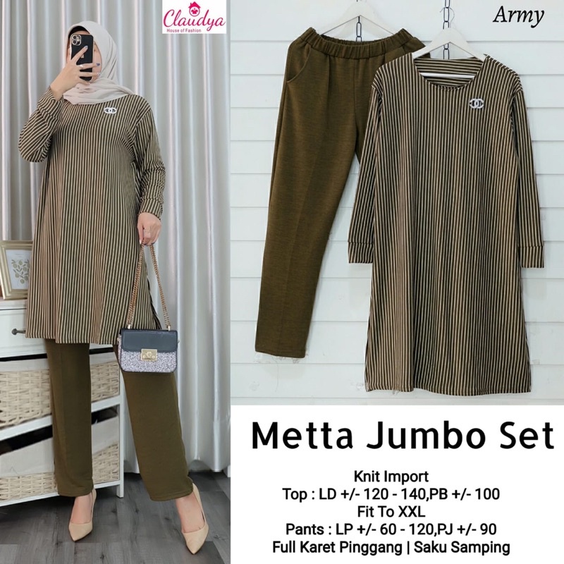 Setelan Tunik+Kulot Knit Import - Metta Jumbo Set