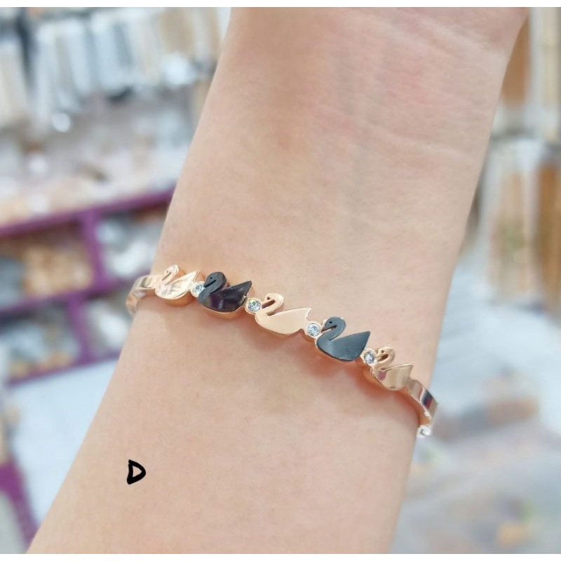 Gelang TITANIUM Bangkok ANGSA rosegold permata zircon elok Lapis emas18k Anti karat&amp;Anti Luntur