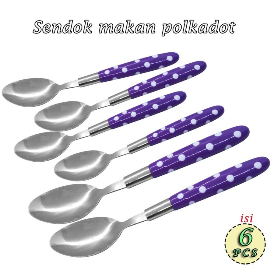 [BISA COD] PROMO Sendok Makan Isi 6 pcs Motif Polkadot Stainless Alat Makan Gagang Polkadot Unik Terlaris Murah