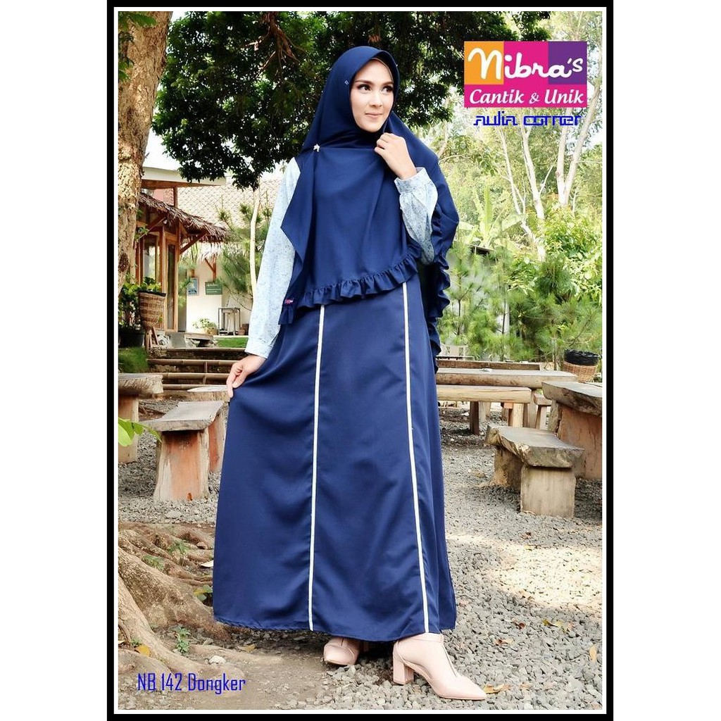 Gamis Wanita Nibras NB 142 Dongker Baju Wanita Terbaru Gamis Syari Terbaru