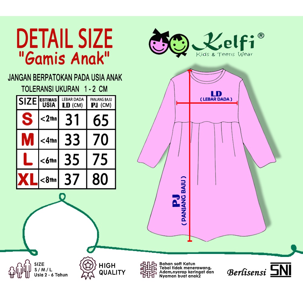 KELFI GAMIS ANAK USIA 2 - 8 TAHUN =&gt; NEW LAUNCHING ADIVA EDITION