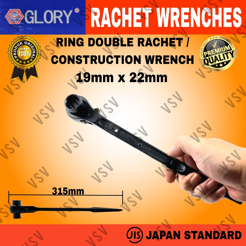 Kunci Ring Double Rachet 19x22mm Kunci Skafolding Construction Wrench Sok Rachet