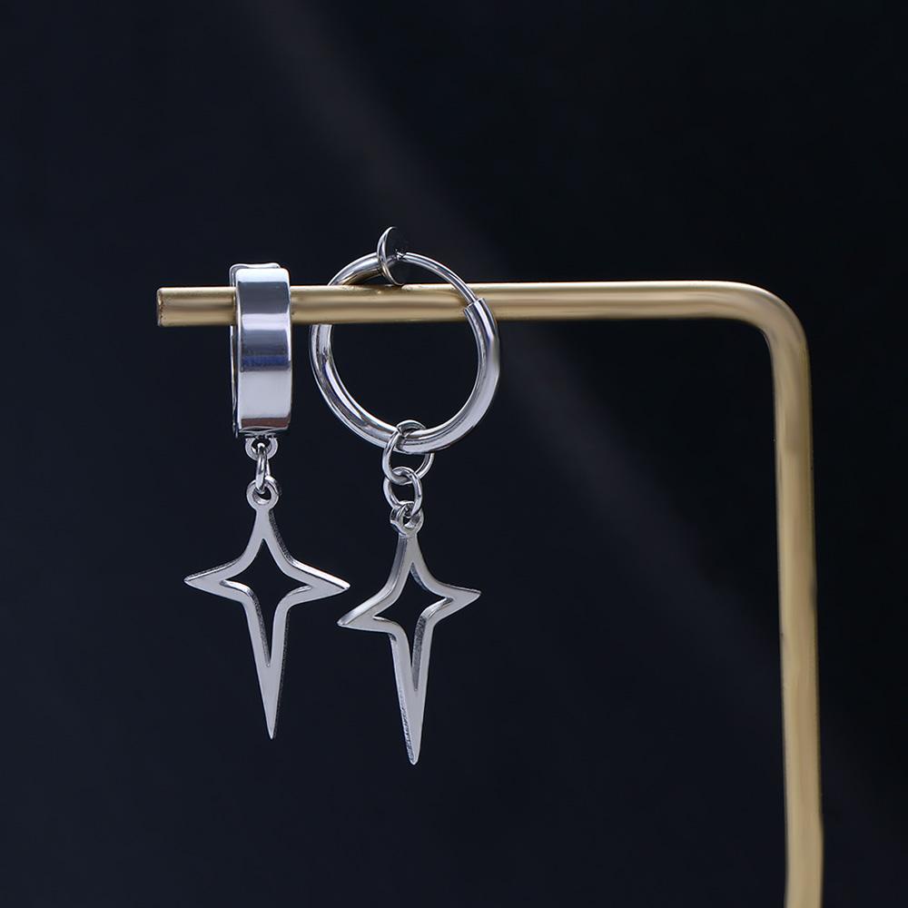 Mxbeauty Cross Star Menjuntai Anting Hadiah Geometris Temperamen Drop Earring Stainless Steel Pria Wanita Menjuntai Anting-Anting Pria Hoop Earring