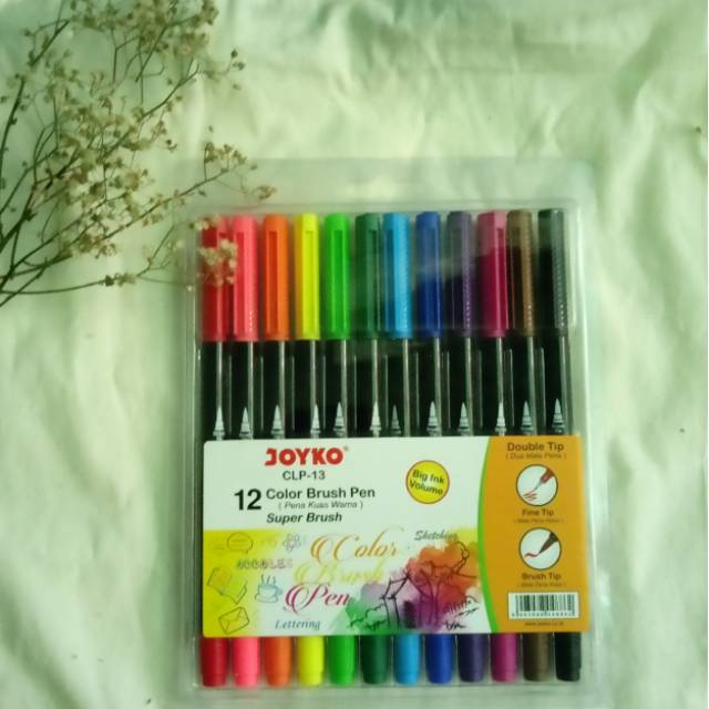 Brushpen joyko super brush isi 12 warna. Double tip ( fine tip dan brush tip)