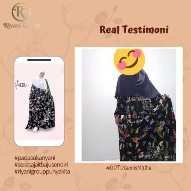 gamis motif bunga Rayon premium gamis warna hitam ORI by Riyani