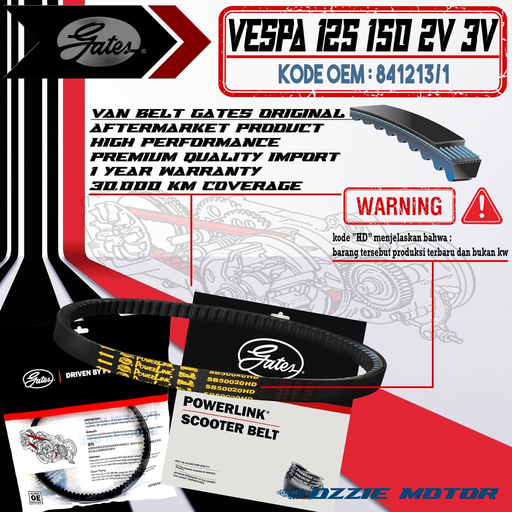 VAN BELT GATES VANBELT V BELT VBELT V-BELT GATES POWERLINK 841213/1 | SB50020HMI ALL VESPA MODERN SPRINT PRIMAVERA VANBELT POWERLINK 100% ORIGINAL