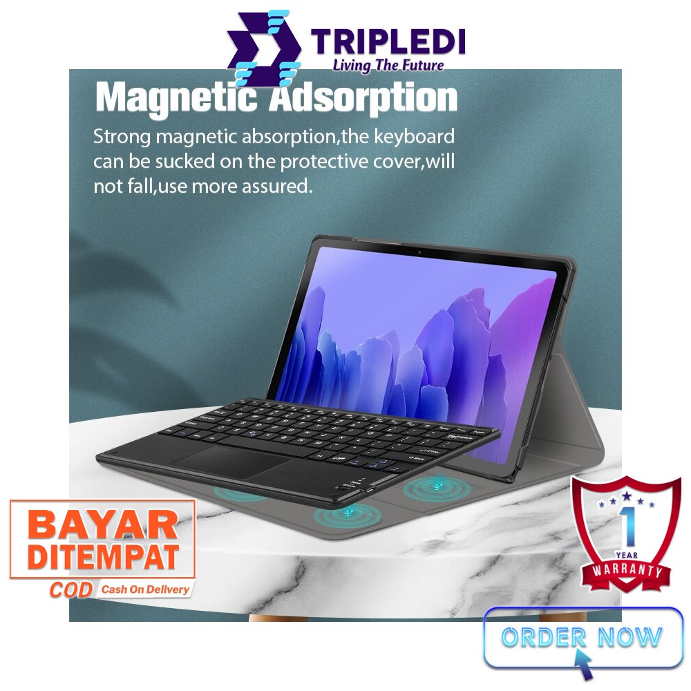 TRIPLEDI Case Samsung Galaxy Tab S7 FE 2021 5G Keyboard Touchpad Free Stylus Pen SM-T730 SM-T736B Flip Casing Leather Keyboard Trackpad Backlit LED Wireless Bluetooth Book Cover Folio Sarung Pelindung Tablet Android Stand Built-in Protektif Shockproof-2