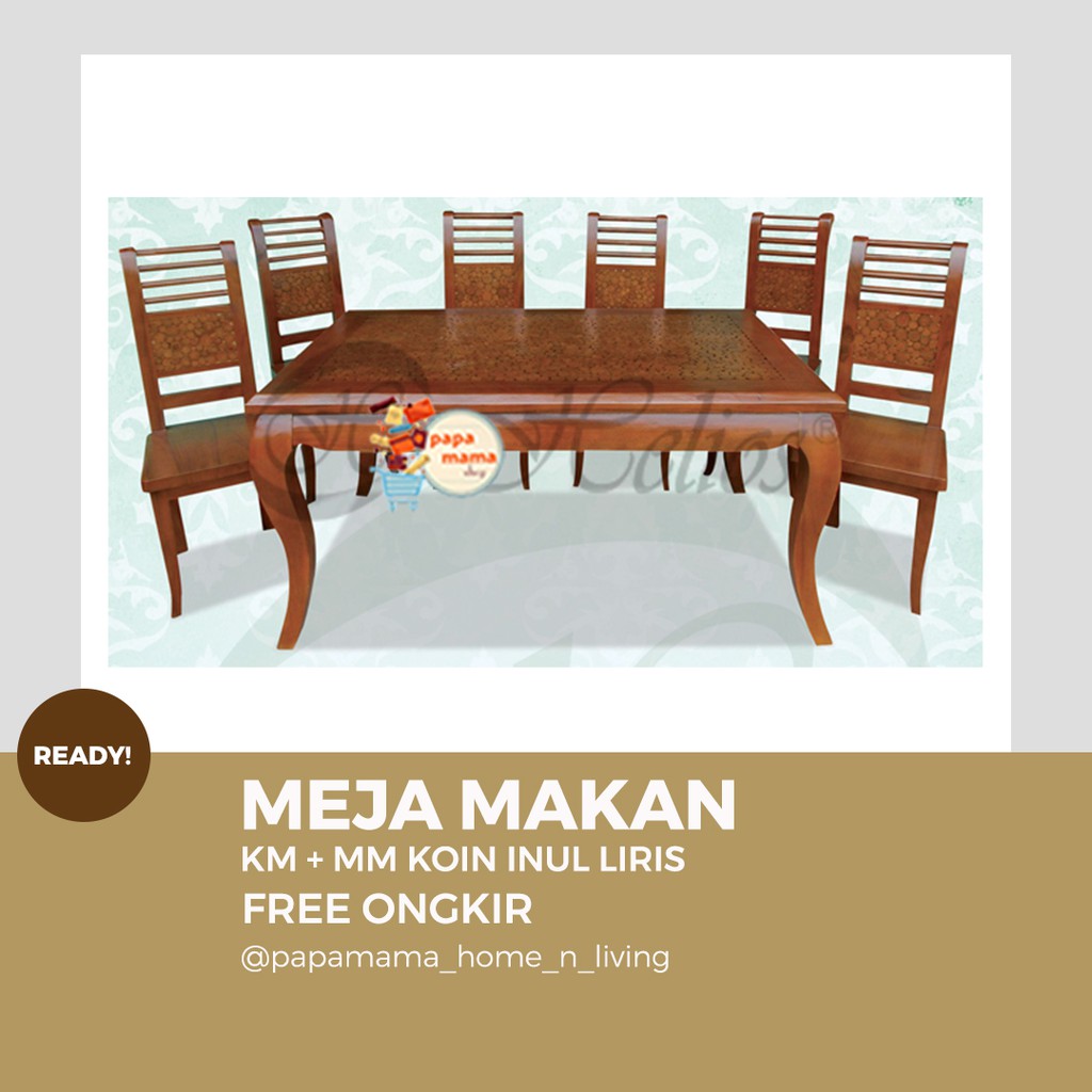 Meja Makan Cantik 6 set Kursi - Meja Makan Kayu Jati Jepara Murah Tipe Koin Inul Liris - Medan