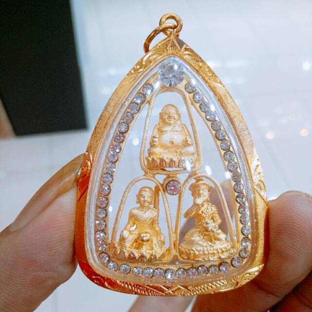 Thailand Amulet Phra Sangkacai , Sivali & Upakut Gold Case - Kruba Noi Wat Sri Don Moon