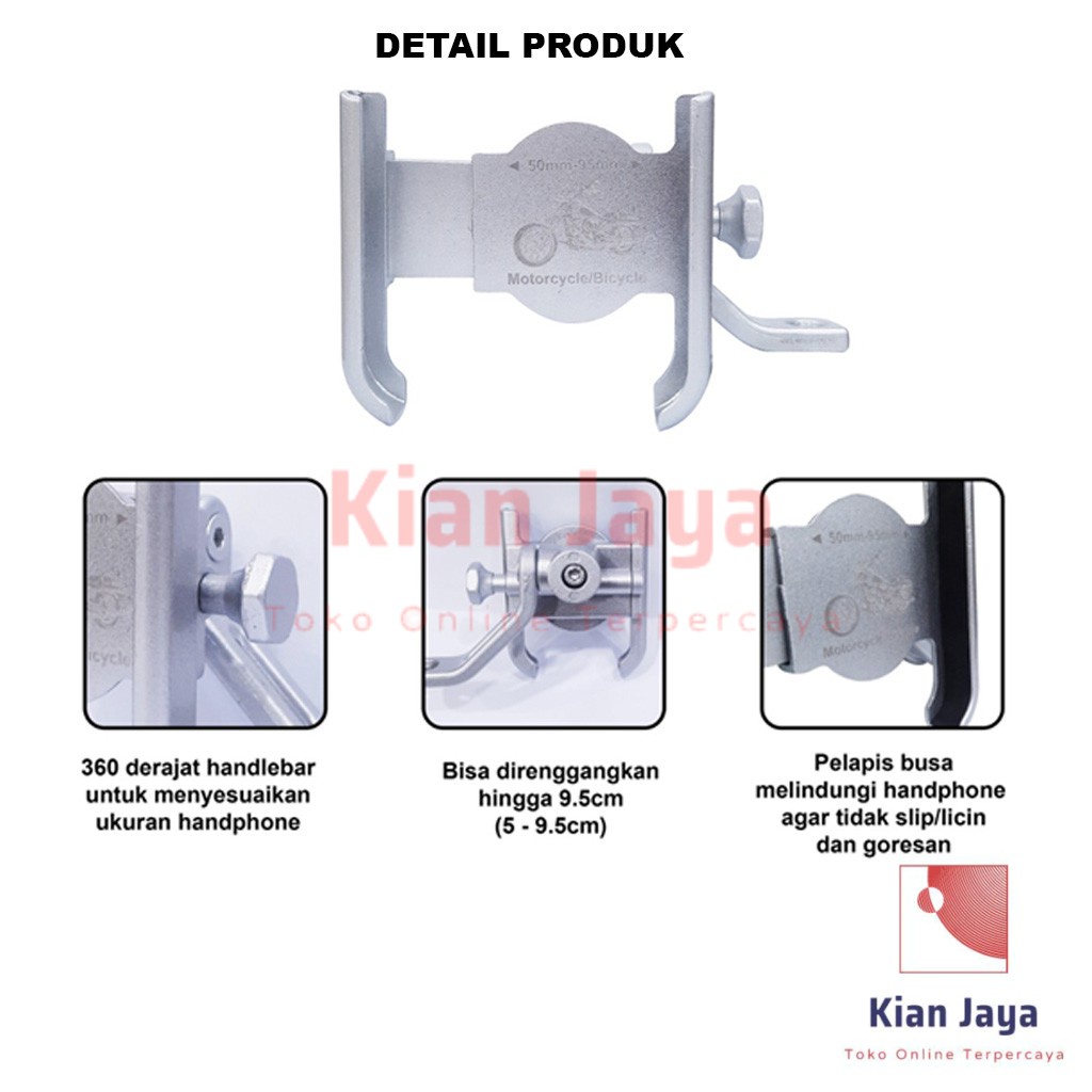 Holder Motor Bahan Aluminium Dudukan Handphone Hp Kuat dan Kokoh