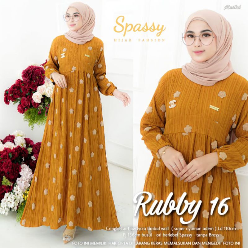 READY STOK  Rubby16 dress pompom ORI SPASSY gamis pompom bunga
