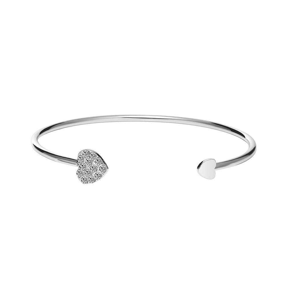 Gelang Bangle Open Adjustable Desain Hati Ganda Hias Kristal Untuk Wanita