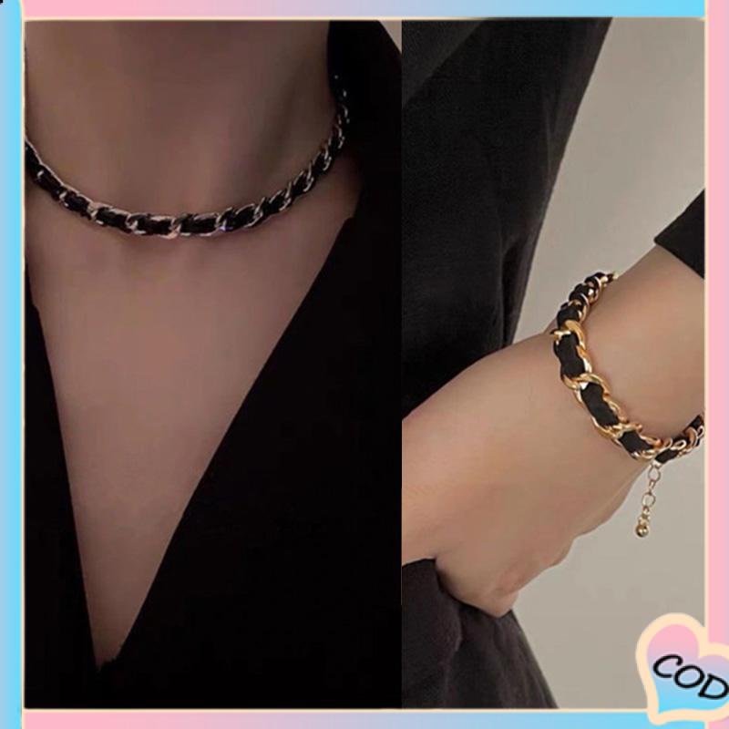 COD❤️Gelang Kalung Kepang Kulit Chian Retro High-end Fashion Wanita-A.one