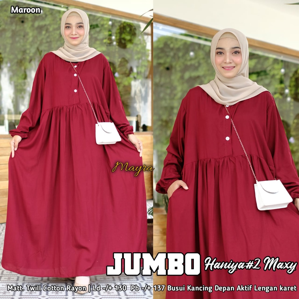 [Bayar Di tempat]. haniya 2 DRESS XXXL JUMBO / BAHAN RAYON TWILL / GAMIS SYARI LD 130-maroon haniya 2