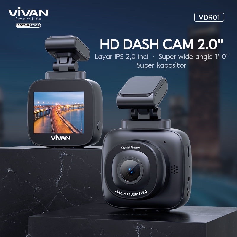 VIVAN Dash Cam / CCTV Mobil 1080HD VDR01 Super Wide Angle High Resolution -Garansi Resmi 1 Tahun Dashcam