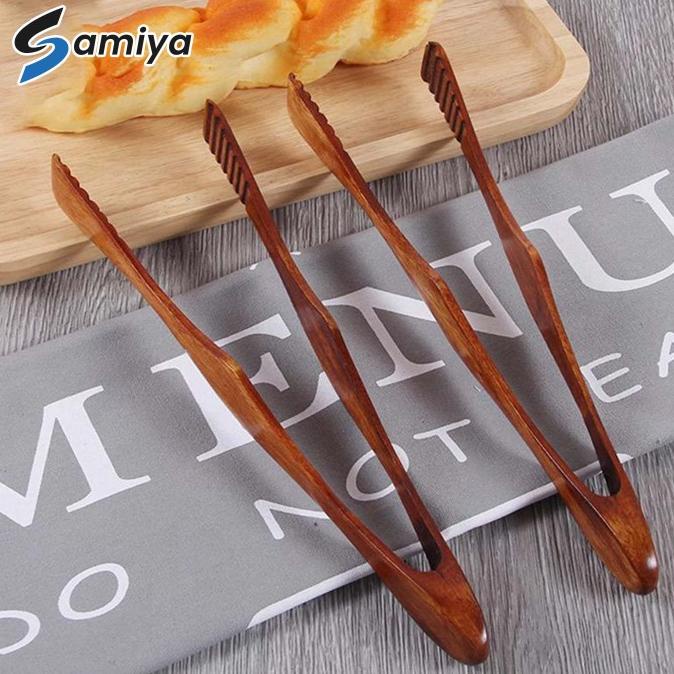 capitan makanan kayu / wooden food tong clip BBQ meat bread dessert