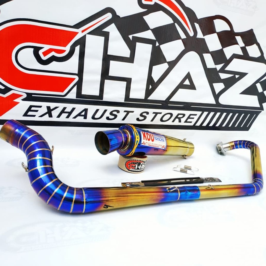 Knalpot Merk  KOU Mahachai Twotone Untuk Merk VIXION NEW - VIXION OLD Full Stainless Termurah